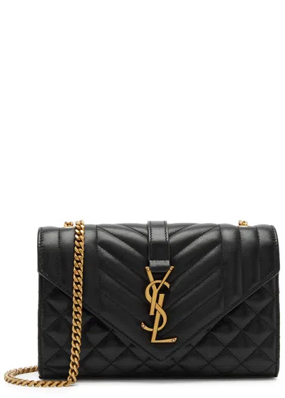Saint Laurent Envelope Quilted Leather Cross-body Bag In Black