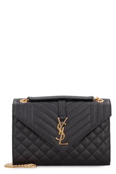 Saint Laurent Envelope Quilted Leather Shoulder Bag In Black