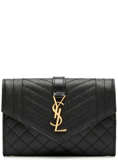 Saint Laurent Envelope Quilted Leather Wallet In Black