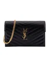 Saint Laurent Cassandre Envelope Leather Wallet On Chain In Black