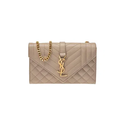 Pre-owned Saint Laurent Envelope Small Chain Bag 'dark Beige' In Tan