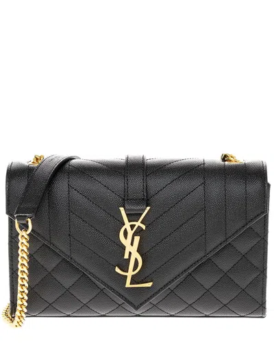 Saint Laurent Envelope Small Leather Shoulder Bag In Black