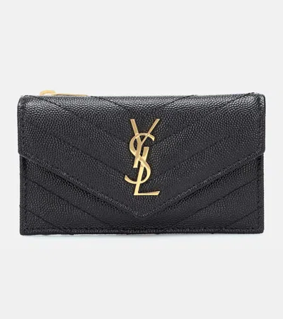 Saint Laurent Grain De Poudre Leather Wallet In Black