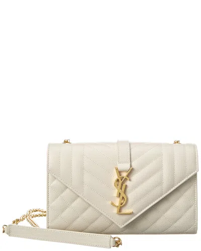 Saint Laurent Envelope Small Leather Wallet On Chain In White