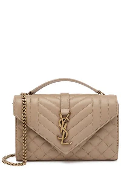 Saint Laurent Envelope Small Quilted Leather Shoulder Bag In Beige
