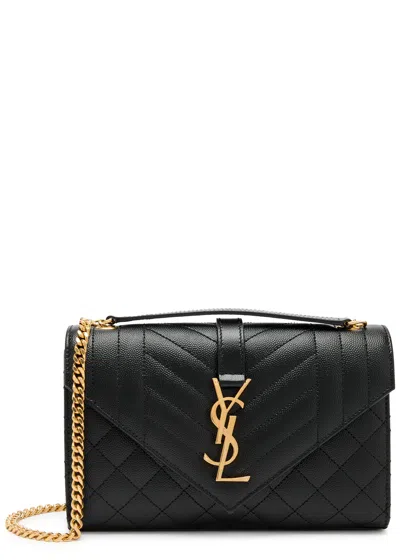Saint Laurent Envelope Small Quilted Leather Shoulder Bag In Black