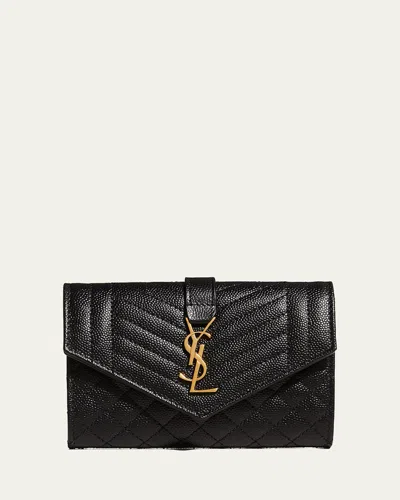 SAINT LAURENT ENVELOPE SMALL YSL FLAP WALLET IN GRAINED LEATHER