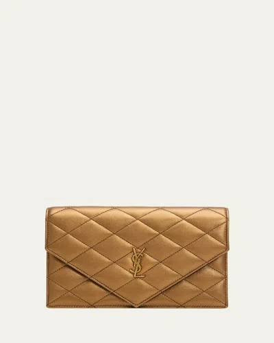 Saint Laurent Envelope Small Ysl Wallet On Chain In Metallic Leather In Cool Bronze