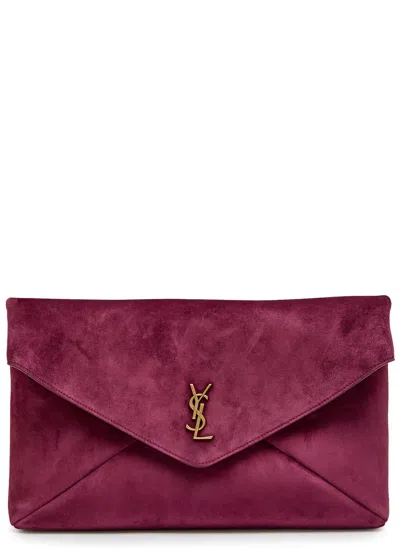 Saint Laurent Envelope Suede Clutch In Red