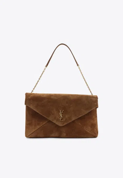Saint Laurent Envelope Suede Shoulder Bag In Brown