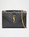 Saint Laurent Envelope Triquilt Medium Ysl Shoulder Bag In Grained Leather In Black