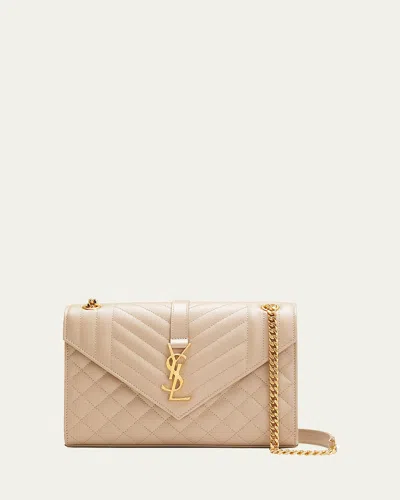 Saint Laurent Medium Envelope Chain Shoulder Bag In Matt Gold