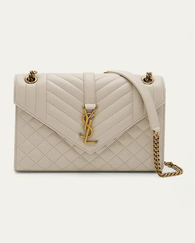 Saint Laurent Envelope Triquilt Medium Ysl Shoulder Bag In Smooth Quilted Leather In Black Vintage