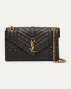 Saint Laurent Envelope Triquilt Medium Ysl Shoulder Bag In Smooth Quilted Leather In Noir