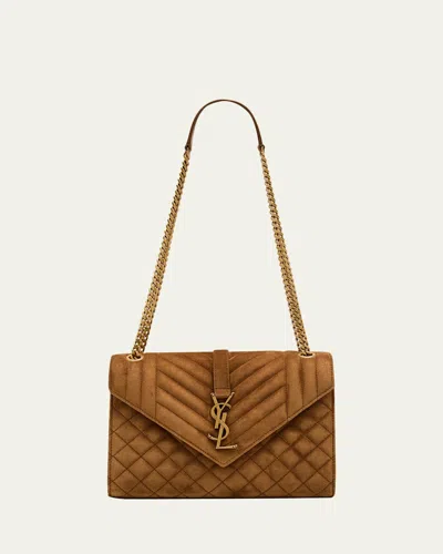 Saint Laurent Envelope Triquilt Medium Ysl Shoulder Bag In Suede