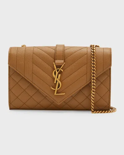 Saint Laurent Envelope Triquilt Small Ysl Shoulder Bag In Grained Leather