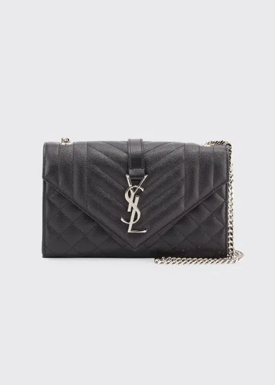 Saint Laurent Envelope Triquilt Small Ysl Shoulder Bag In Grained Leather In Black