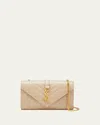 Saint Laurent Envelope Triquilt Small Ysl Shoulder Bag In Grained Leather In Dark Beige