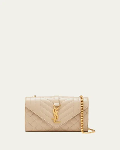 SAINT LAURENT ENVELOPE TRIQUILT SMALL YSL SHOULDER BAG IN GRAINED LEATHER,PROD159720054