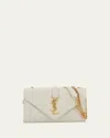 Saint Laurent Envelope Triquilt Small Ysl Shoulder Bag In Grained Leather In White