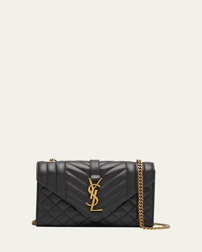 SAINT LAURENT ENVELOPE TRIQUILT SMALL YSL SHOULDER BAG IN SMOOTH LEATHER