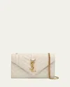 Saint Laurent Envelope Triquilt Small Ysl Shoulder Bag In Smooth Leather In Blanc Vintage