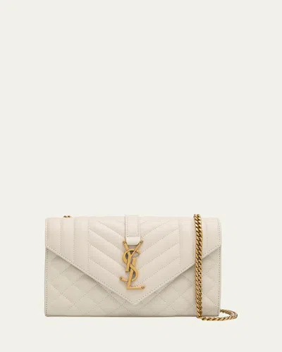 SAINT LAURENT ENVELOPE TRIQUILT SMALL YSL SHOULDER BAG IN SMOOTH LEATHER