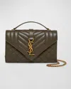 Saint Laurent Envelope Triquilt Small Ysl Shoulder Bag In Smooth Leather In Light Musk