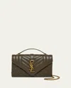Saint Laurent Envelope Triquilt Small Ysl Shoulder Bag In Smooth Leather In Light Musk