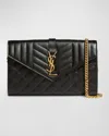 Saint Laurent Envelope Triquilt Ysl Wallet On Chain In Grained Leather In Black