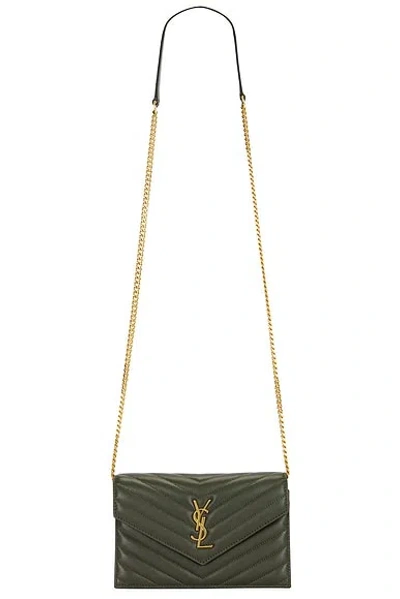 Saint Laurent Envelope Wallet On Chain Bag In Green