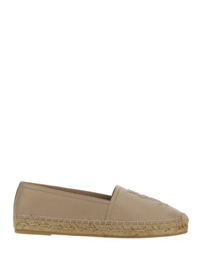 Saint Laurent Logo-embossed Leather Espadrilles In Neutral