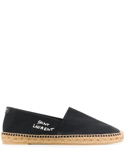 Saint Laurent Canvas Slip-on Espadrilles With Embroidered Logo Detail In Black