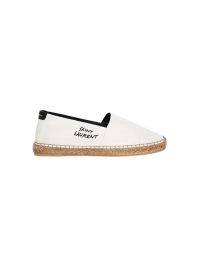 Saint Laurent Espadrille Ecru With Embossed Leather Detailing In White