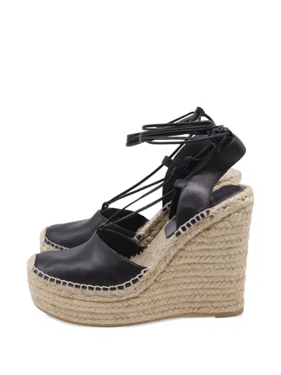 Pre-owned Saint Laurent Espadrille Slingback Wedge Sandals In Black