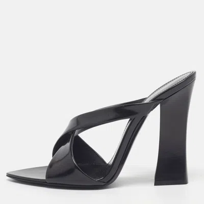 Pre-owned Saint Laurent Eva 110 Size 37.5 Black Patent Leather Slide Sandals