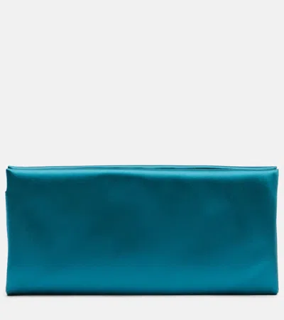 Saint Laurent Evening Cassandre Satin Clutch In Blue