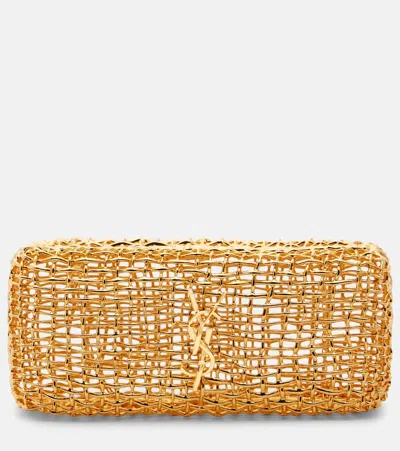 Saint Laurent Evening Small Woven Metal Clutch In Gold