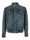Saint Laurent Blue Slim Jacket With Patch Pockets In Denim Man In Grey