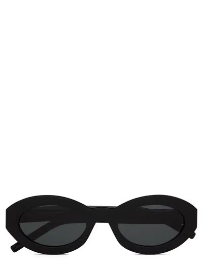 Saint Laurent Oval Frame Sunglasses Metal Hinges In Black