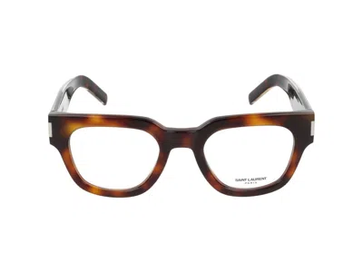 Saint Laurent Ysl Hinge Square Frame Glasses In Havana Havana Transparent