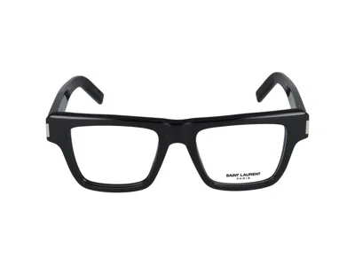 Saint Laurent Eyeglasses  Sl 469 Opt 001 Black Black Transparent 51/19/145 In Orange