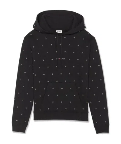 Saint Laurent Eyelet Detail Hoodie In Black