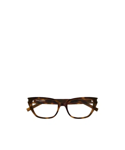 Saint Laurent Eyewear Butterfly Frame Glasses In Brown