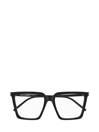 Saint Laurent Square Frame Glasses Glasses In 001 Black Black Transparent