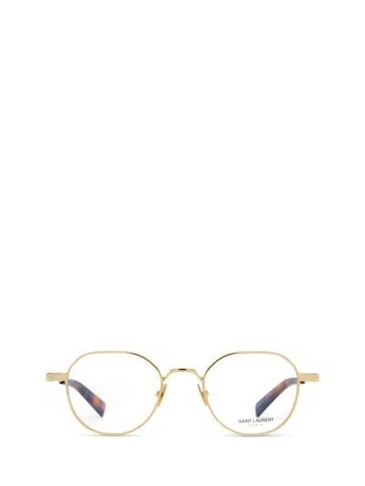 Saint Laurent Logo-engraved Glasses In Gold-gold-transparent