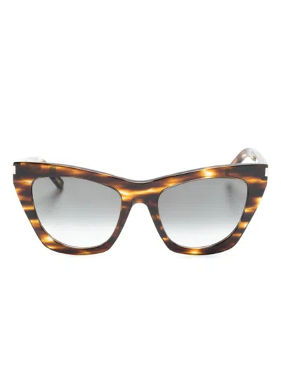 Saint Laurent Women's Kate S Sunglasses Havana Gray Crystal In Brown