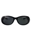 Saint Laurent Pillowed Oval Sunglasses In Black-black-black