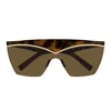 Saint Laurent Tortoiseshell Shield-frame Sunglasses In Brown