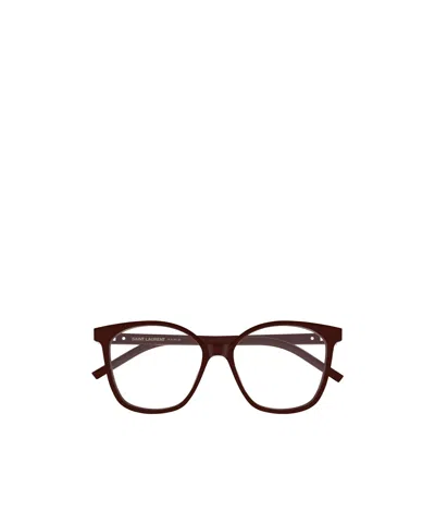 Saint Laurent Eyewear Geometric Frame Glasses In Brown